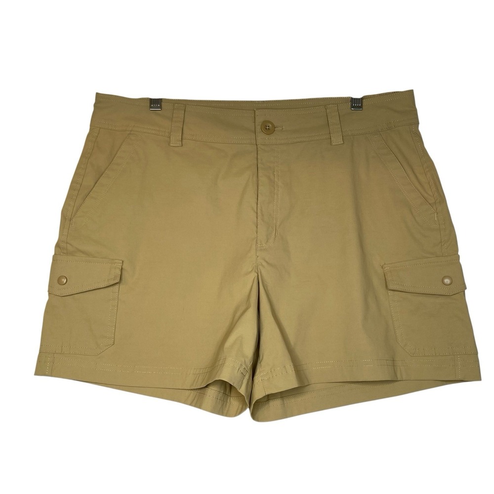 Eddie Bauer Outdoor Shorts Women 14 Tan Khaki Cargo Hiking Stretch Inseam 4.5"
